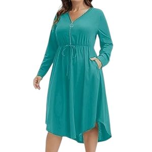 Teal Midi Dress with Drawstring Waist